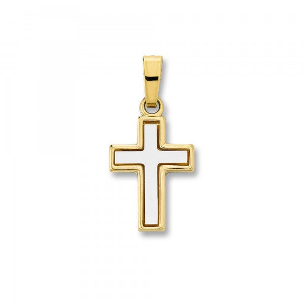 Anhänger Kreuz Gelbgold 333/- mit Permuttinlay 19.5mm