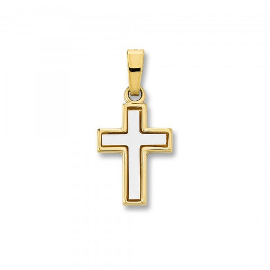 Anhänger Kreuz Gelbgold 333/- mit Permuttinlay 19.5mm