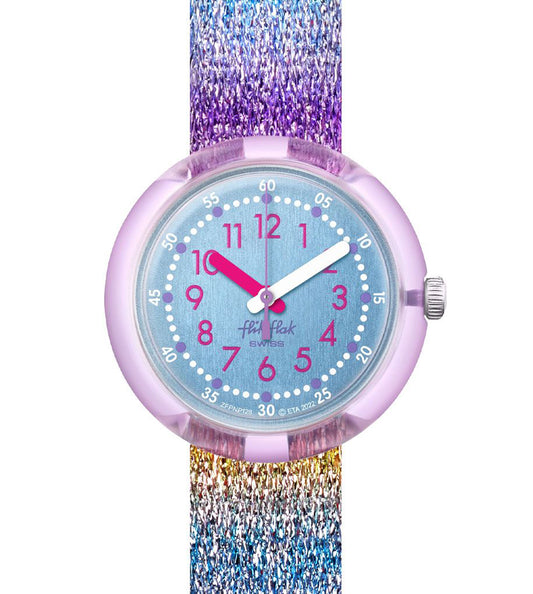Flik Flak SHINE IN RAINBOW FPNP128 Kinderuhr buntes Band und Kristalle