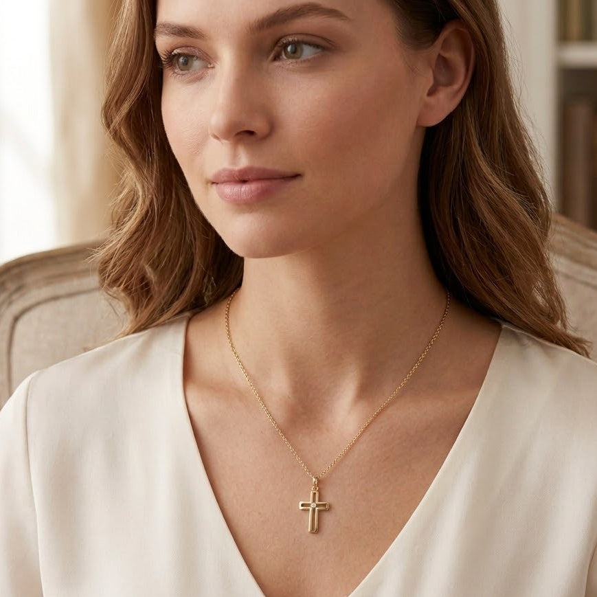 Anhänger Kreuz Gelbgold 333/- mit Zirkonia 23.3mm