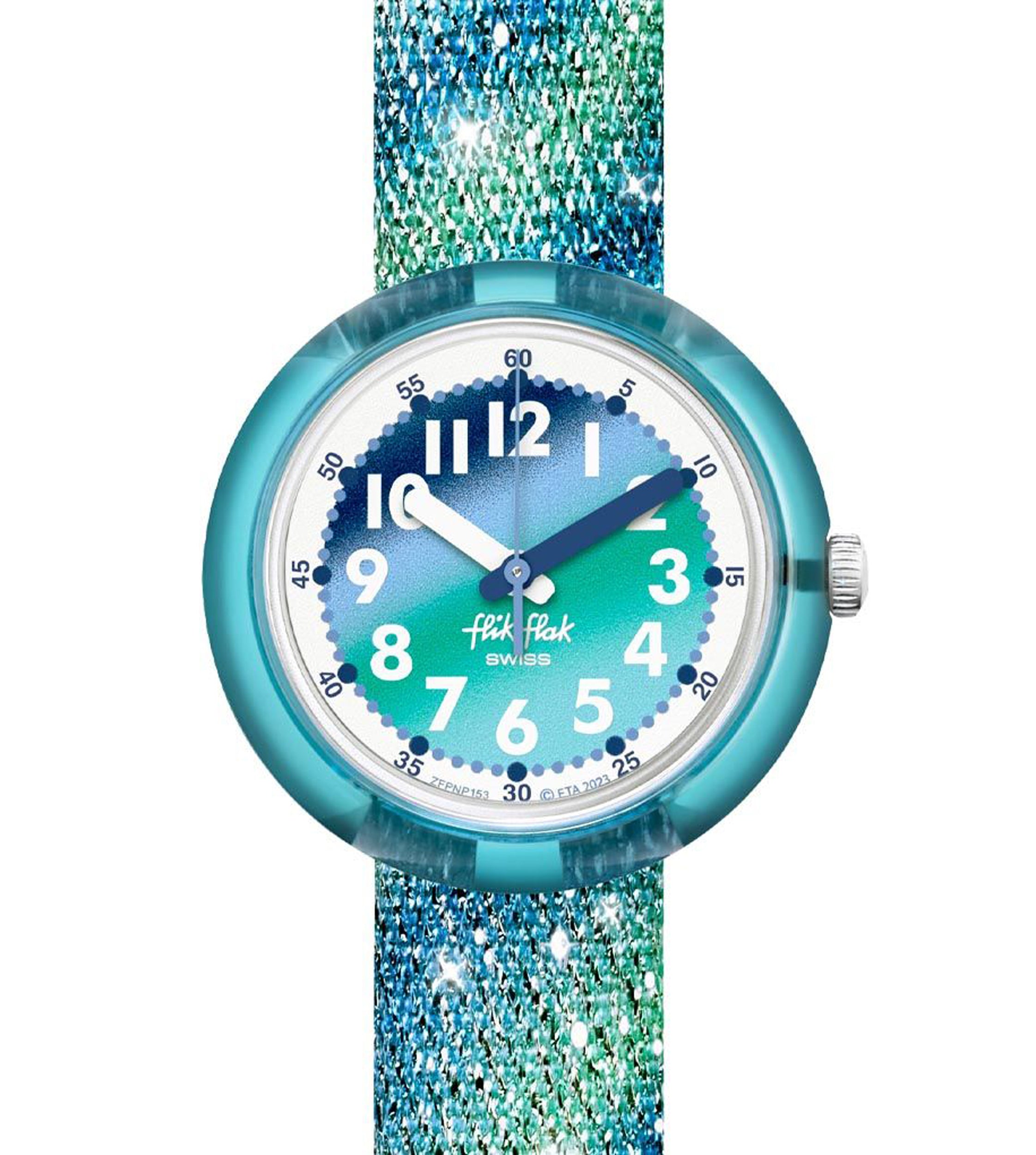 Flik Flak FROZEN RAINBOW FPNP153 Kinderuhr Turkis Glitzer Time Pieces
