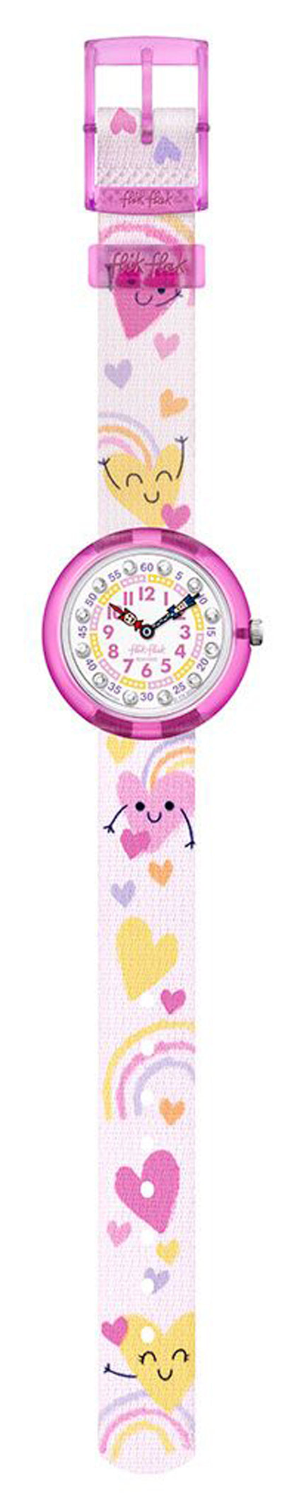 Flik Flak BOUNCING HEARTS FBNP223 Kinderuhr Textilband Pink Herzen