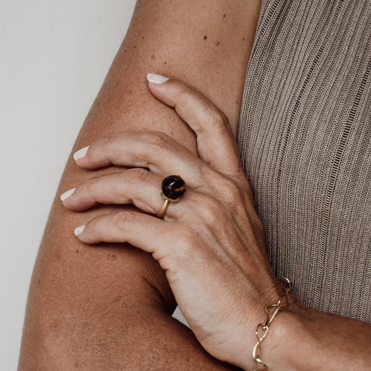 noën Dolce ring "big" with smoky quartz 925/- silver gold-plated